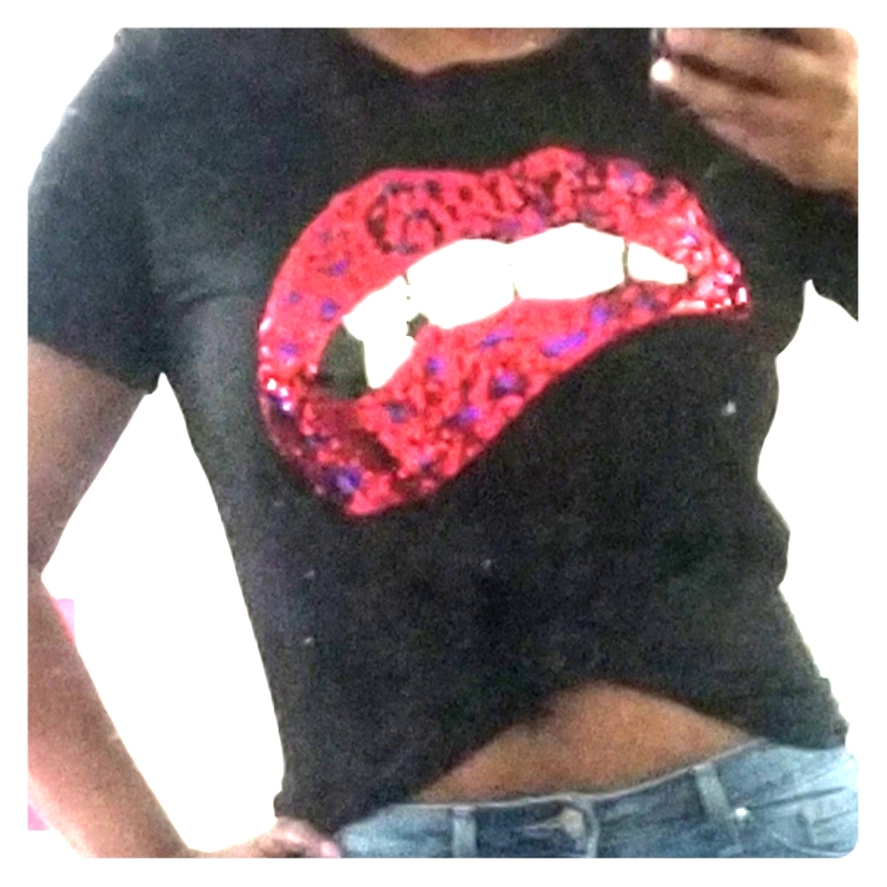 Black t shirt/ red sequins